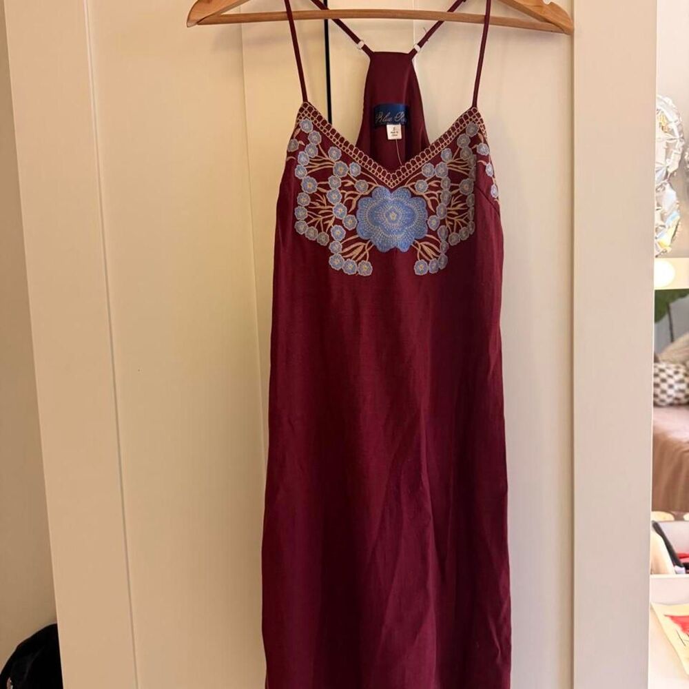 Blue Rose Women's Burgundy and Blue embroidery Slip Dress
